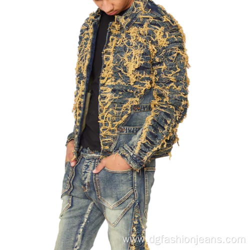 Destroy Washing OEM Custom Mens Denim Jacket